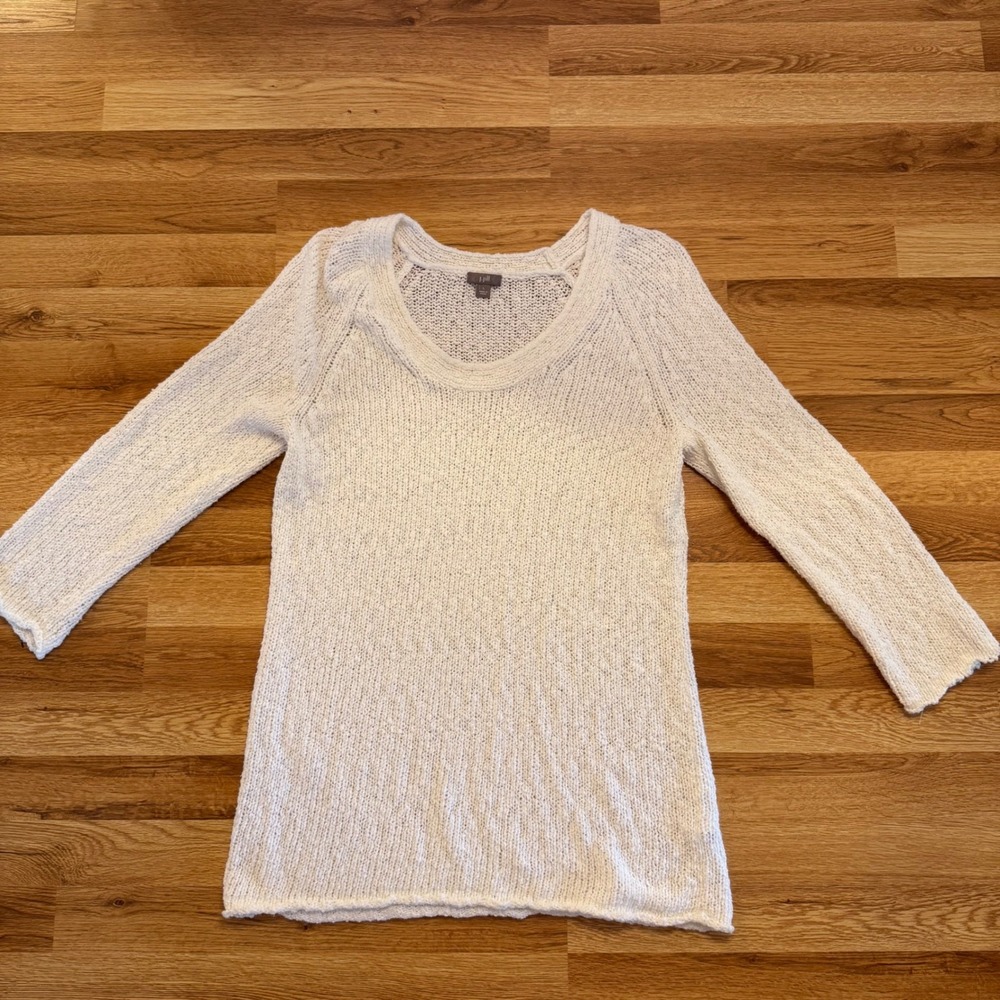 J.Jill‎ Women's Medium White Knit Sweater 3/4 Sleeve Lightweight Cotton Blend